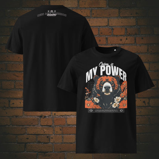Calm is my Power – Bär Shirt | New Age Warrior Kollektion | Bio T-Shirt für Männer & Frauen - Druck auf schwarzer Bio-Baumwolle