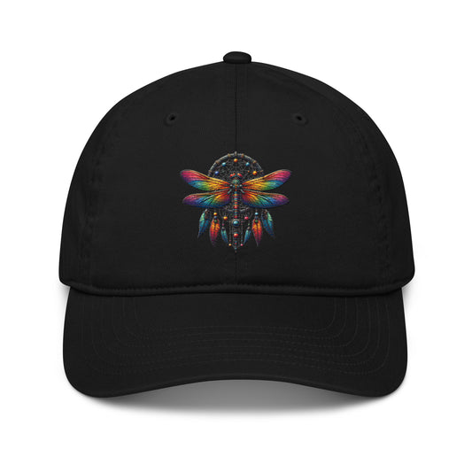Cap – Libelle Design Fly Free | Chill mit Stil New Age Warrior Edition Bio Baumwolle in der Farbe schwarz - bestickt 