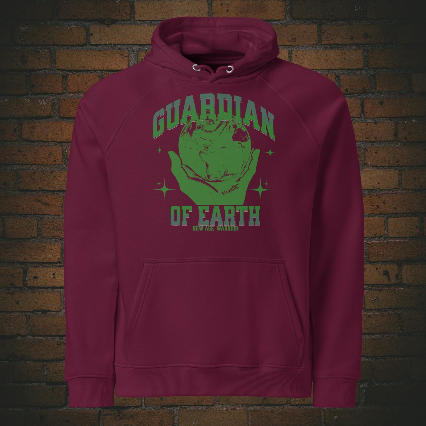 Guardian of Earth Hoodie – Druck auf  Unisex Bio Baumwolle in der farbe weinrot  | New Age Warrior