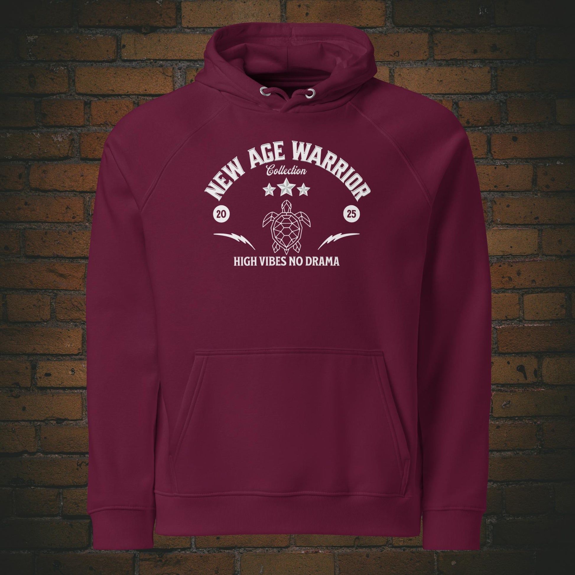 Hoodie Unisex mit Spruch – Tiger Design My Instinct | Bio Baumwolle New Age Warrior Frontprint auf weinroter Farbe
