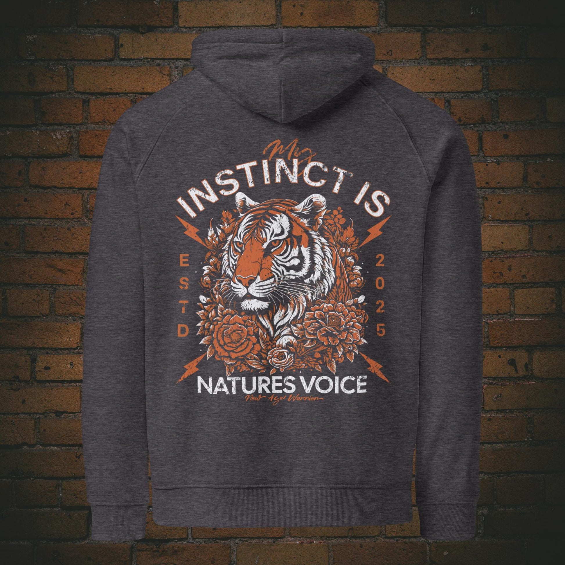 Hoodie Unisex mit Spruch – Tiger Design My Instinct | Bio Baumwolle in der Farbe dunkelgrau aus der New Age Warrior Warrior Kollektion
