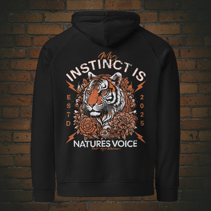 Hoodie Unisex mit Spruch – Tiger Design My Instinct | Bio Baumwolle in der Farbe schwarz aus der New Age Warrior Kollektion
