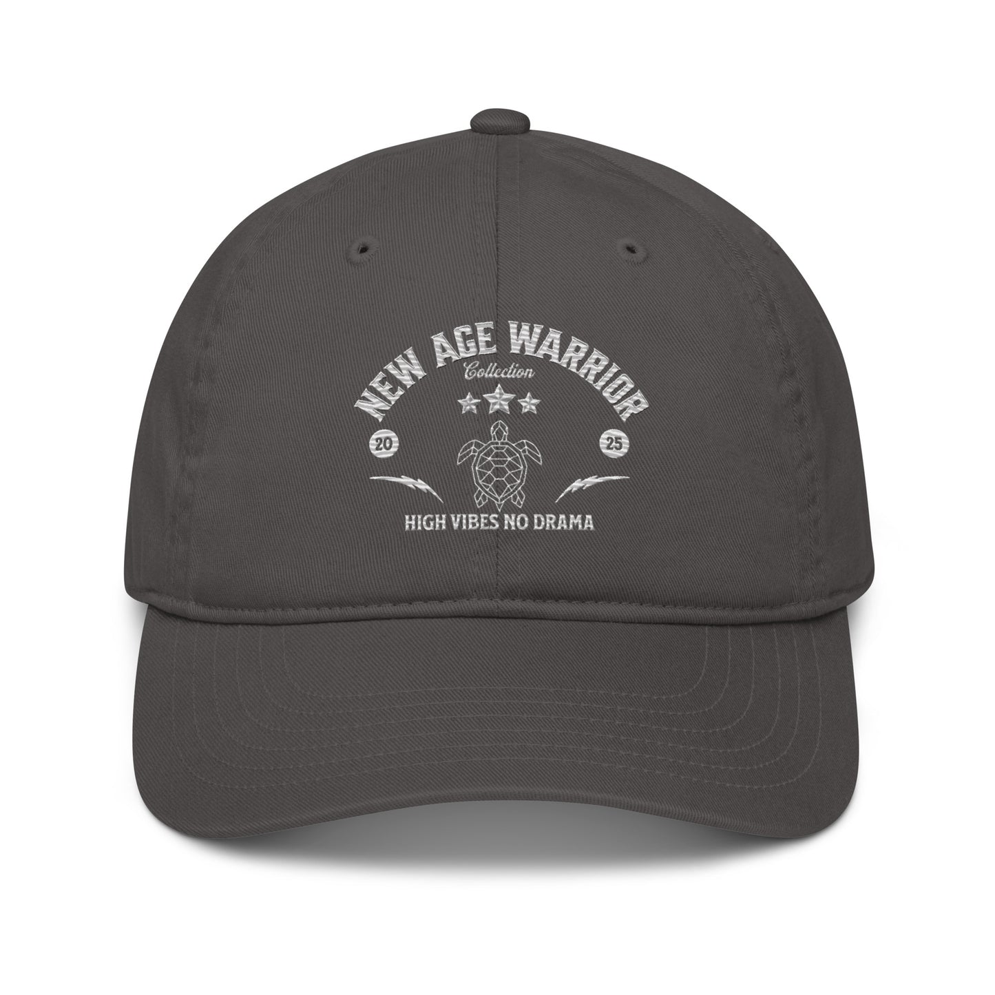 New Age Warrior Cap – High Vibes, No Drama | Chill mit Stil - gestickt auf Bio Baumwolle in grau