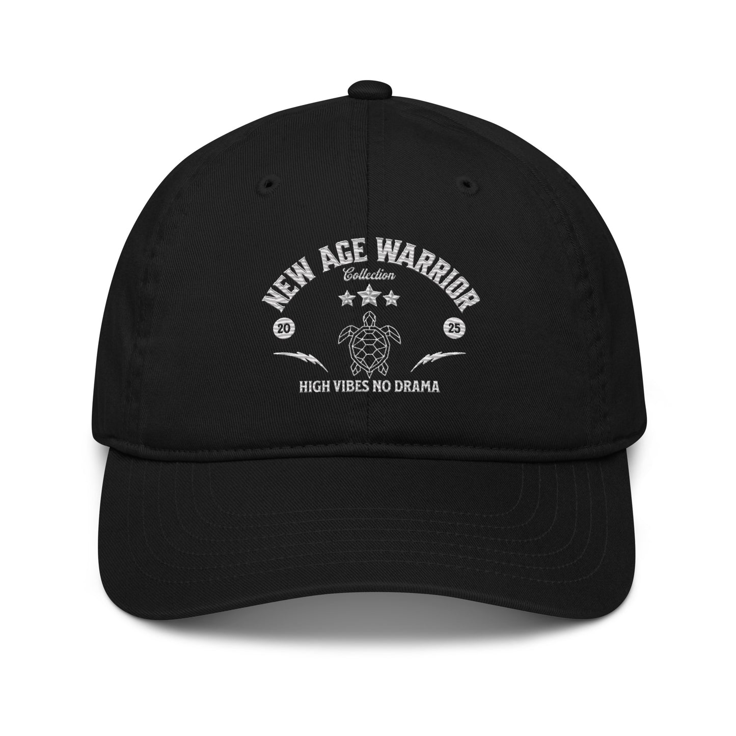 New Age Warrior Cap – High Vibes, No Drama | Chill mit Stil - gestickt auf Bio Baumwolle in schwarz