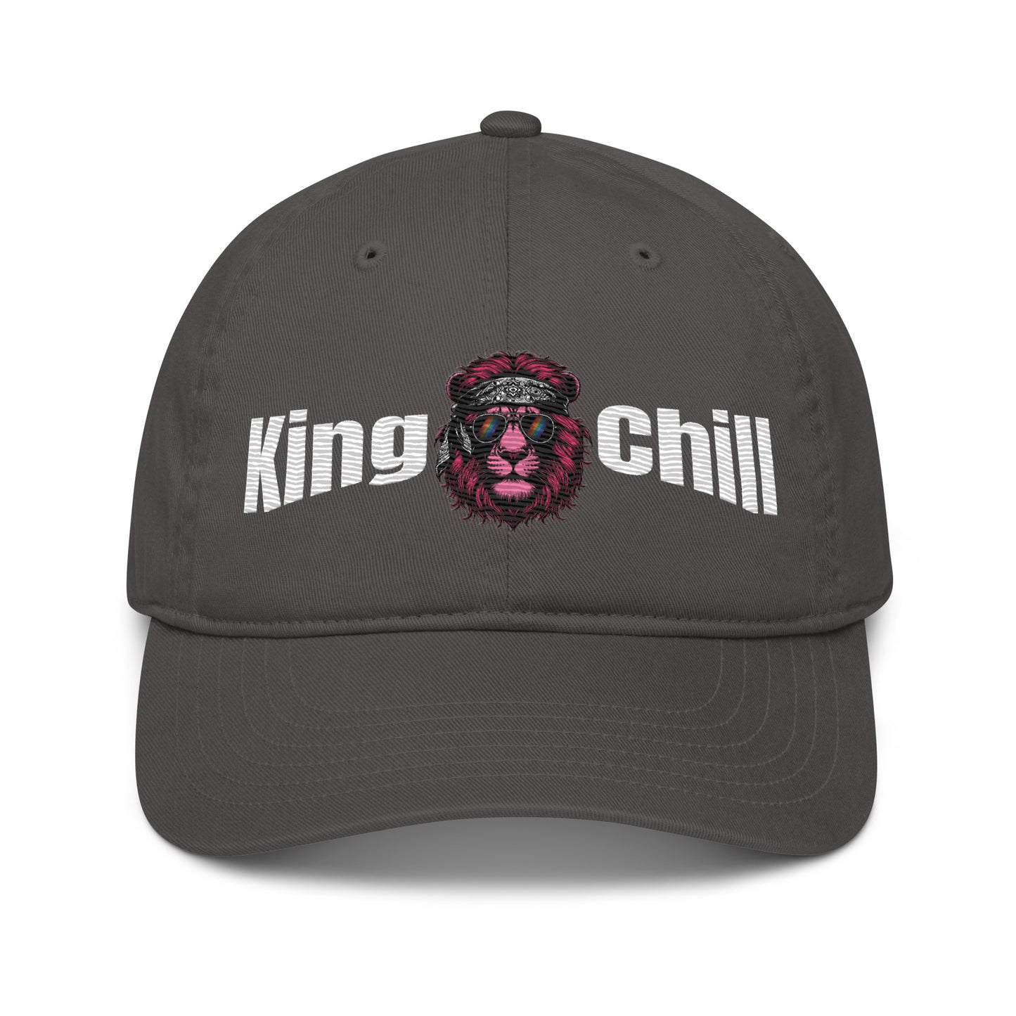 New Age Warrior Cap – King of Chill Loewe | Unisex Bio Baumwolle in der Farbe dunkelgrau bestickt