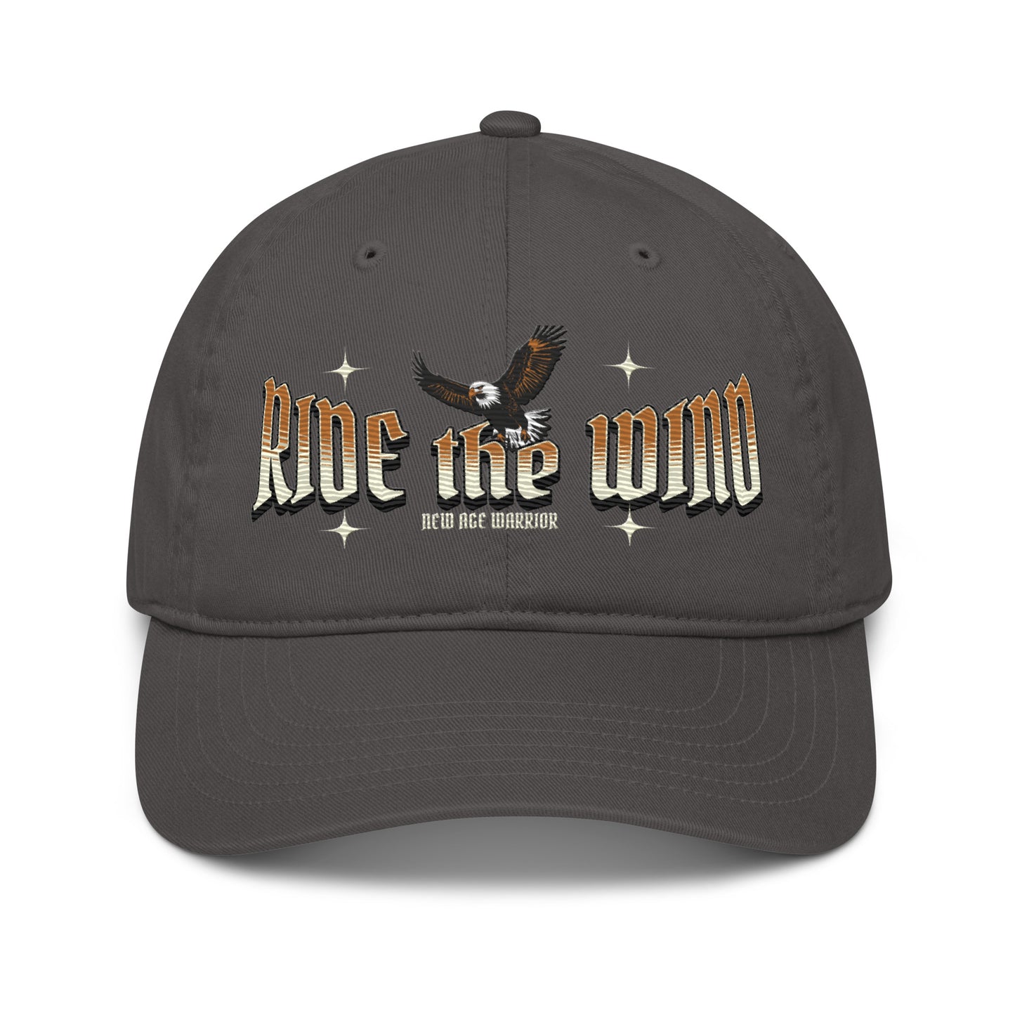 New Age Warrior Cap – Ride the Wind Adler Design | Bio Baumwolle in der Farbe dunkelgrau bestickt