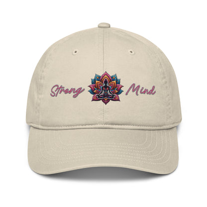New Age Warrior Cap – Strong Mind Lotus Design Stick auf Bio Baumwolle in der Farbe Austern