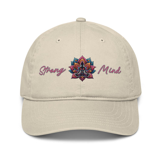 New Age Warrior Cap – Strong Mind Lotus Design Stick auf Bio Baumwolle in der Farbe Austern