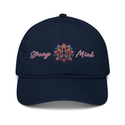 New Age Warrior Cap – Strong Mind Lotus Design Stick auf Bio Baumwolle in der Farbe dunkelblau 