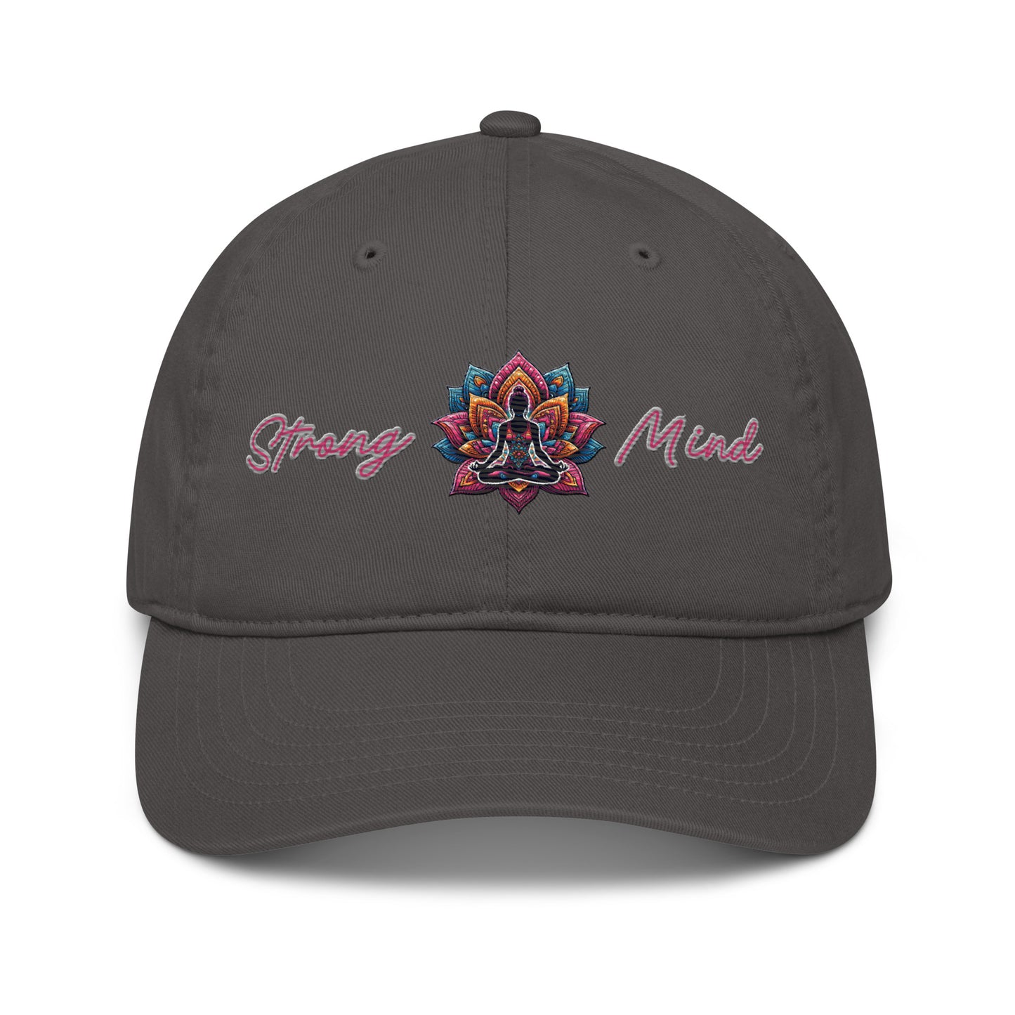New Age Warrior Cap – Strong Mind Lotus Design Stick auf Bio Baumwolle in der Farbe dunkelgrau  