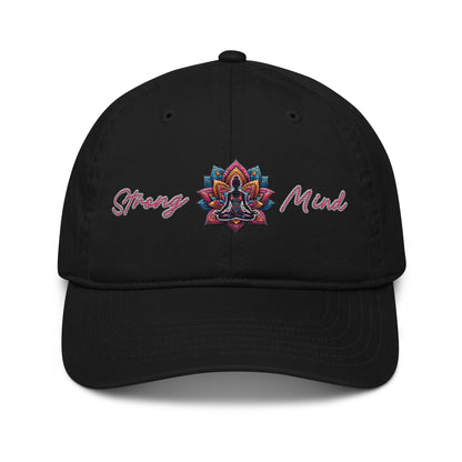 New Age Warrior Cap – Strong Mind Lotus Design  - Stick auf Bio Baumwolle in der Farbe schwarz  