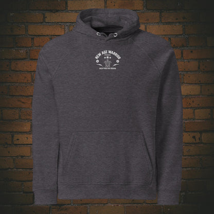 New Age Warrior Hoodie – King of Chill Löwe | Unisex Bio Baumwolle in der Farbe dunkelgrau - Druck auf der Brust