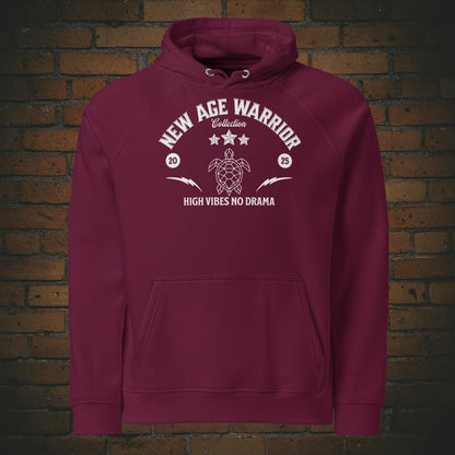 New Age Warrior Hoodie – Ride the Wind Adler Vorderseite | Druck auf Bio Baumwolle in der Farbe weinrot