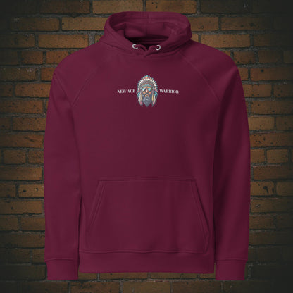 New Age Warrior Indianer Hoodie – Chief of Peace Design | Unisex Druck auf der Brust - Bio Baumwolle in der farbe weinrot 