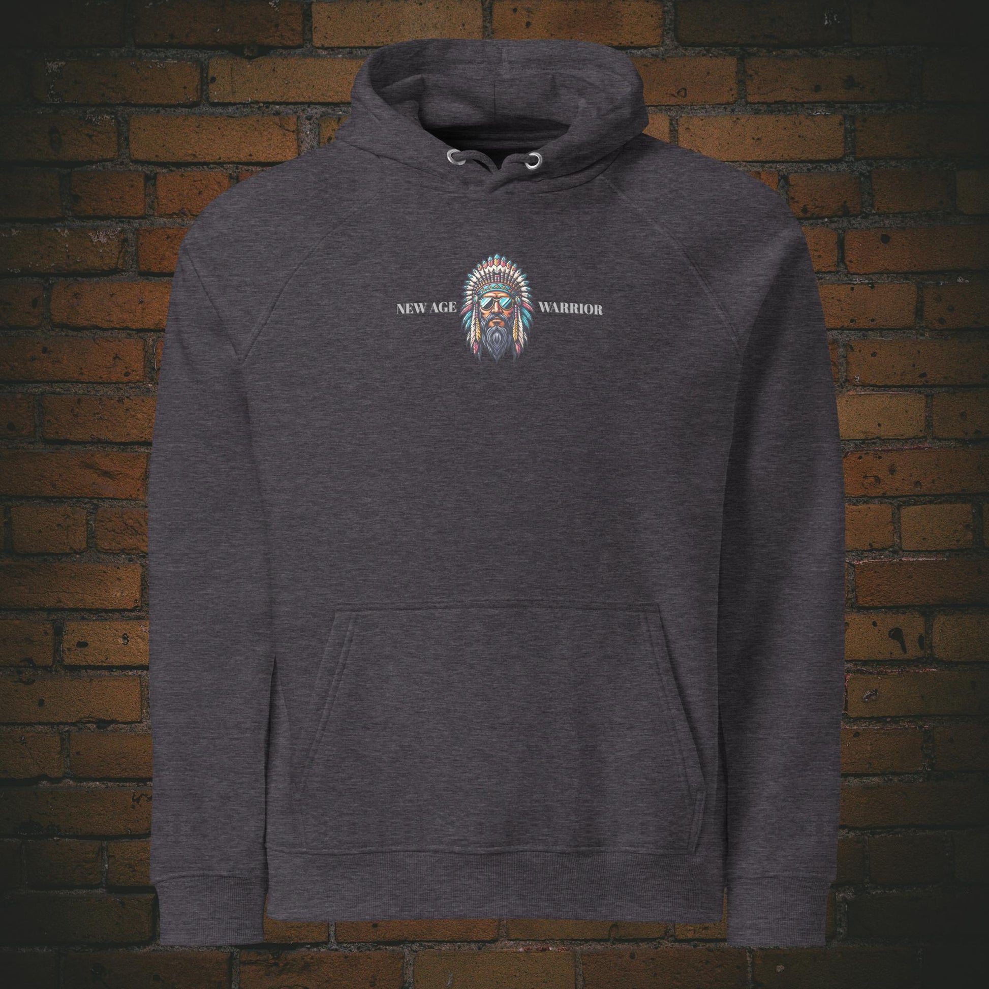 New Age Warrior Indianer Hoodie – Chief of Peace Design | Unisex  druck auf der Brust - Bio Baumwolle in der Farbe dunkelgrau 