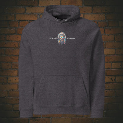 New Age Warrior Indianer Hoodie – Chief of Peace Design | Unisex  druck auf der Brust - Bio Baumwolle in der Farbe dunkelgrau 