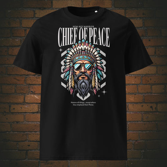 New Age Warrior T-Shirt – Chief of Peace Design | Unisex Druck auf Bio Baumwolle in der farbe schwarz 