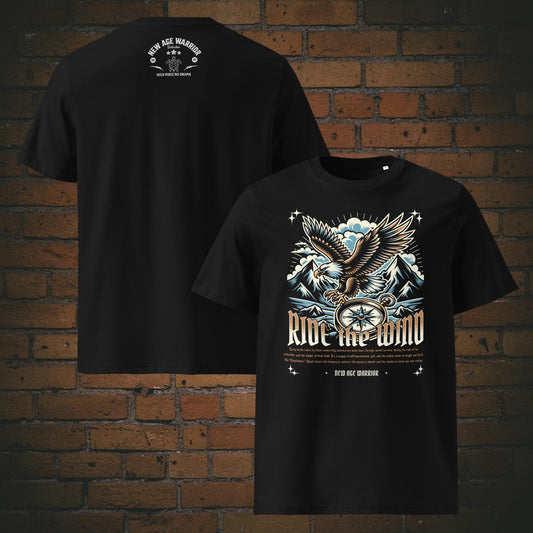 New Age Warrior T-Shirt – Ride the Wind Adler Unisex Bio Baumwolle in der farbe schwarz