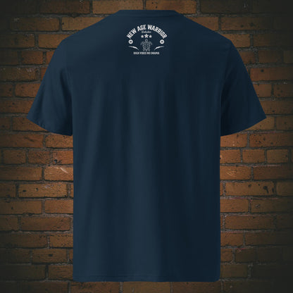 New Age Warrior T-Shirt – Turtle Design I’m in Sync | Bio Baumwolle in der Farbe dunkelblau - Druck auf dem Rücken