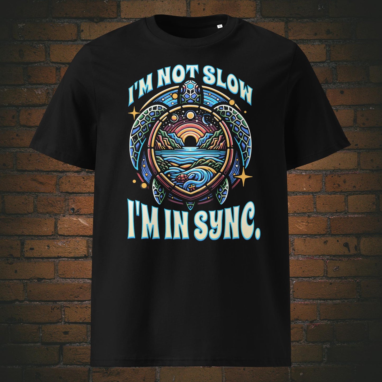New Age Warrior T-Shirt – Turtle Design I’m in Sync | Bio Baumwolle in der Farbe schwarz