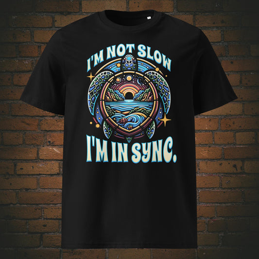 New Age Warrior T-Shirt – Turtle Design I’m in Sync | Bio Baumwolle in der Farbe schwarz