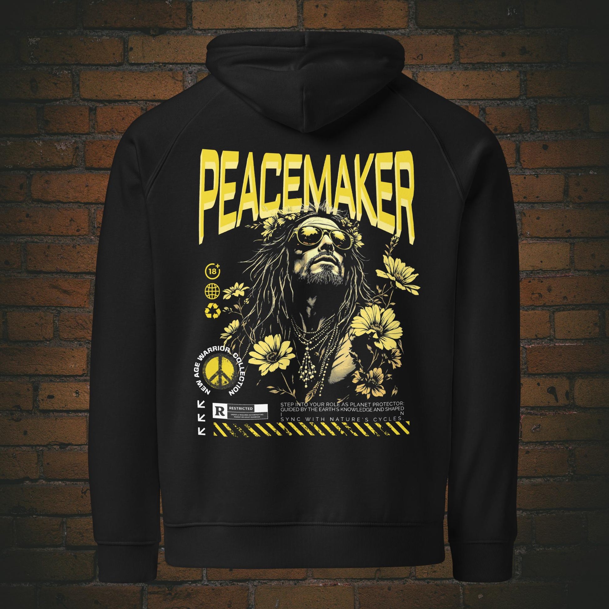 Hoodie mit Design und Spruch in Gelb – Earth Guardian | New Age Warrior Kollektion Unisex Bio - Druck auf schwarz