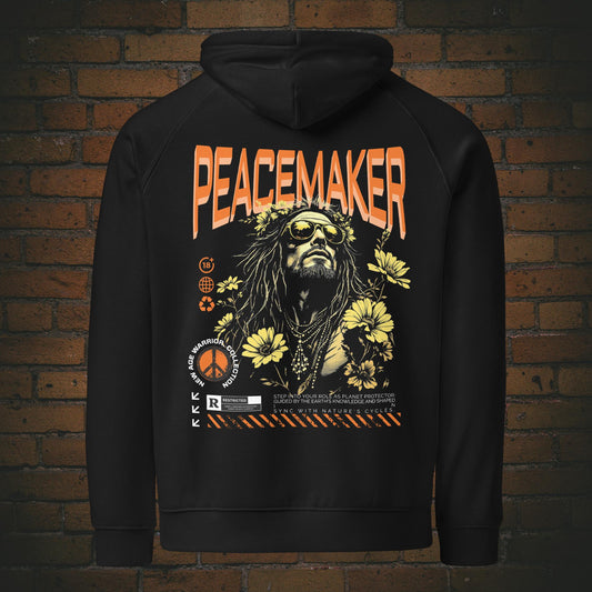 Peacemaker Hoodie Schriftzug Orange – Earth Guardian | New Age Warrior, Unisex,  Druck  auf Bio-Baumwolle in der Farbe schwarz - Rückenprint