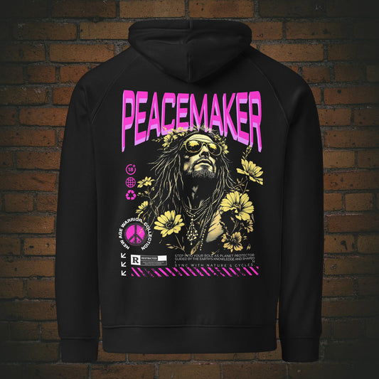 Peacemaker Hoodie Schrift Rosa – Earth Guardian | New Age Warrior Unisex Bio-Hoodie n schwarz - Rückenprint