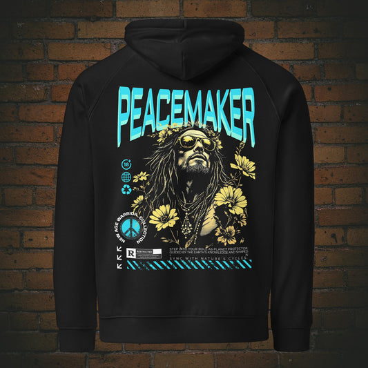 Peacemaker Hoodie Spruch Hellblau – Earth Guardian | New Age Warrior Unisex Bio-Hoodie in der Farbe schwarz - Druck auf dem Rücken