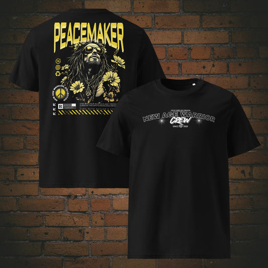 T-Shirt Design mit Spruch in Gelb – Earth Guardian | New Age Warrior Kollektion Druck auf schwarzer Unisex Bio Baumwolle