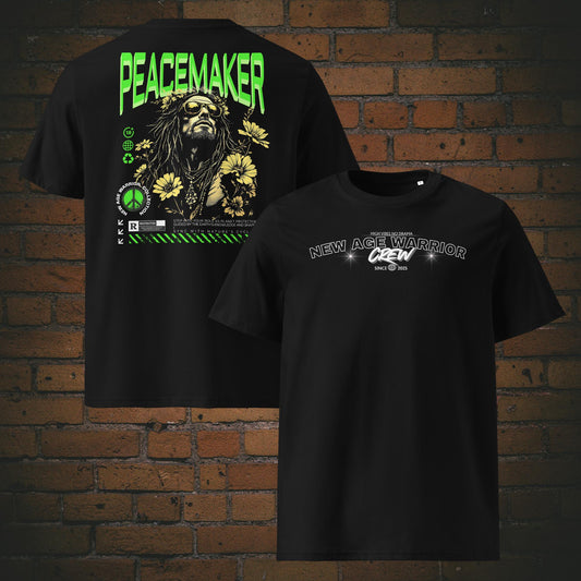 Peacemaker T-Shirt mit Spruch Grün – Earth Guardian | New Age Warrior Kollektion Unisex Druck auf Bio-Baumwolle in schwarz 