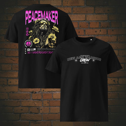 Peacemaker T-Shirt Schrift Rosa – Earth Guardian | New Age Warrior Unisex Bio-Shirt in schwarz