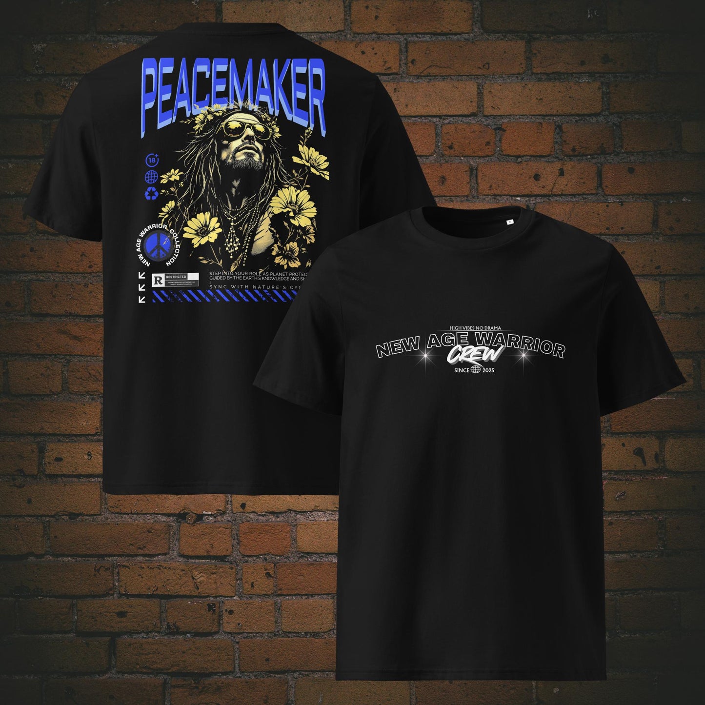 Peacemaker T-Shirt Spruch Dunkelblau – Earth Guardian | New Age Warrior Unisex Bio-Shirt in der Farbe schwarz
