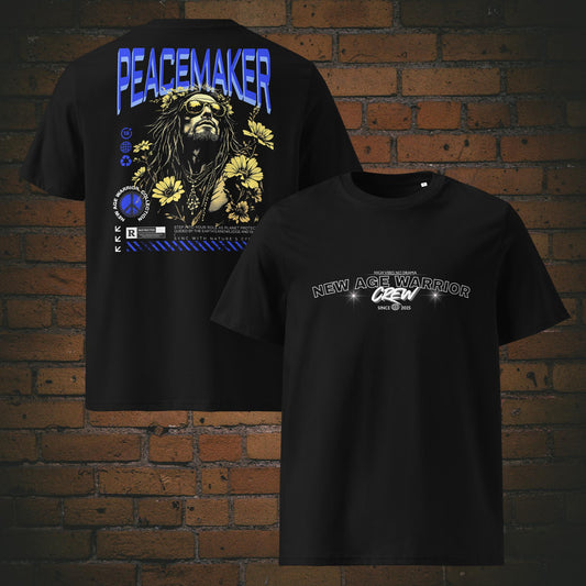 Peacemaker T-Shirt Spruch Dunkelblau – Earth Guardian | New Age Warrior Unisex Bio-Shirt in der Farbe schwarz