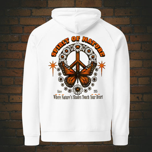 Spirit of Nature Hoodie – Spirituelles Hippie Design Unisex | Bio Baumwolle in weiss - Druck auf dem Rücken