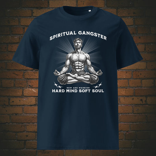 Spiritual Gangster T-Shirt Unisex –Spruch: Hard Mind Soft Soul | New Age Warrior Druck auf Bio Baumwolle in der Farbe dunkelblau