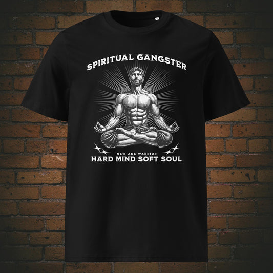 Spiritual Gangster T-Shirt Unisex –Spruch: Hard Mind Soft Soul | New Age Warrior Druck auf Bio Baumwolle in der Farbe schwarz