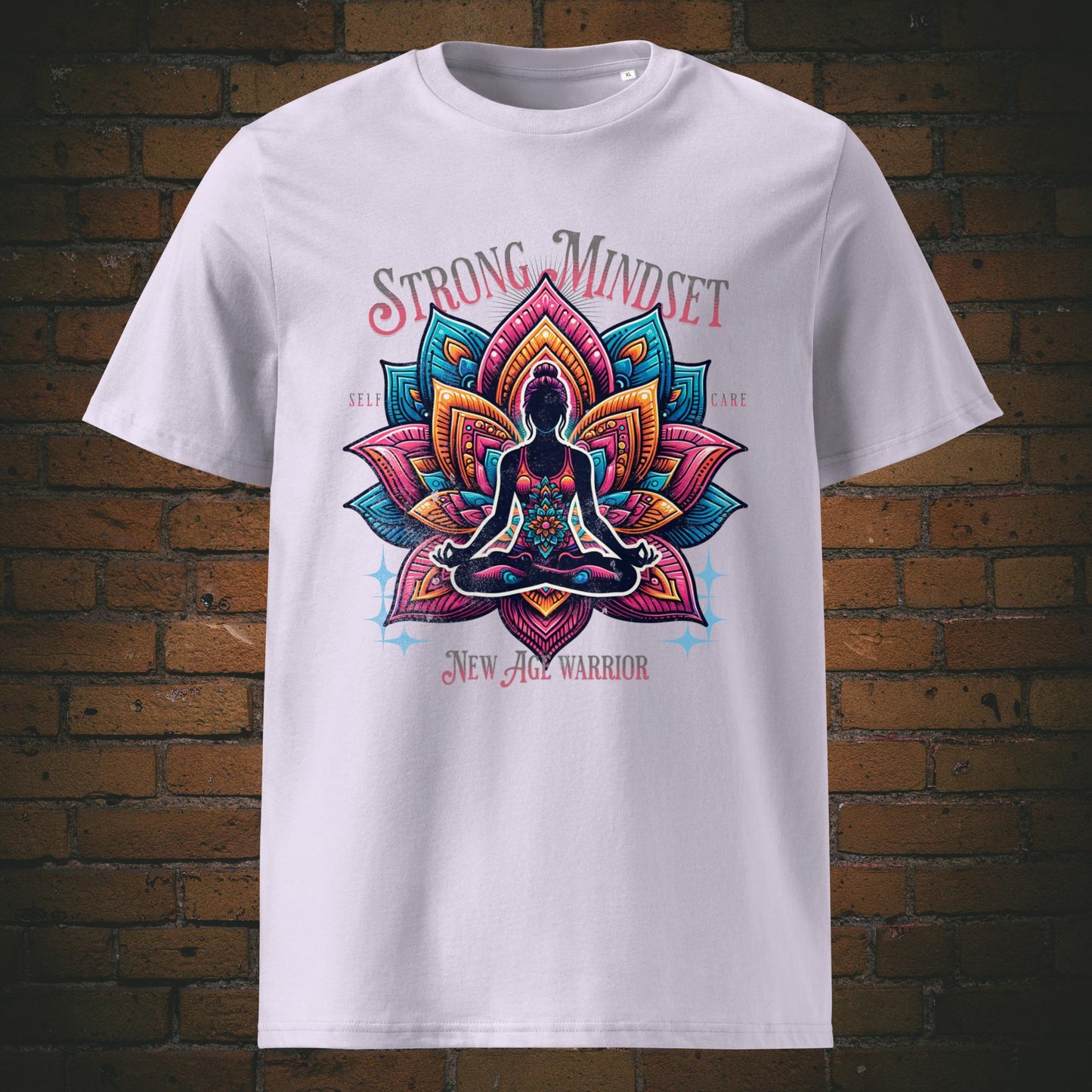 Strong Mindset T-Shirt Unisex Bio Baumwolle – Yoga Lotus Design | New Age Warrior Kollektion in der Farbe Lavendel 