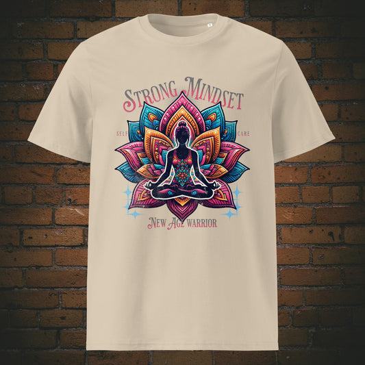 Strong Mindset T-Shirt Unisex Bio Baumwolle – Yoga Lotus Design | New Age Warrior Kollektion Farbe Sandfarben 